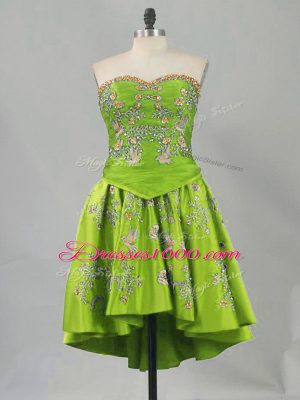 Olive Green Lace Up Pageant Dress Toddler Embroidery Sleeveless Mini Length