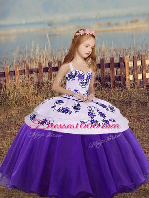 Floor Length Ball Gowns Sleeveless Eggplant Purple and Purple Little Girl Pageant Gowns Lace Up
