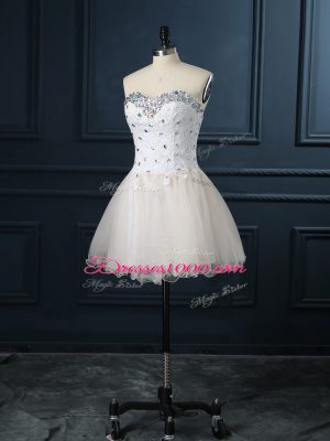 Affordable Mini Length Lace Up Wedding Gowns Champagne for Wedding Party with Beading and Lace