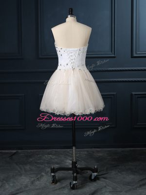 Affordable Mini Length Lace Up Wedding Gowns Champagne for Wedding Party with Beading and Lace