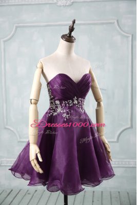 Ideal Sweetheart Sleeveless Lace Up Evening Dresses Purple Organza