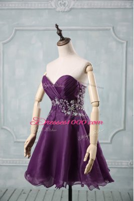 Ideal Sweetheart Sleeveless Lace Up Evening Dresses Purple Organza