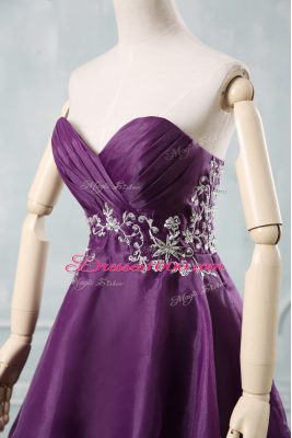 Ideal Sweetheart Sleeveless Lace Up Evening Dresses Purple Organza