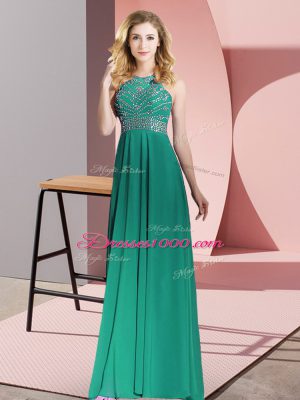 Suitable Beading Prom Party Dress Dark Green Backless Sleeveless Floor Length