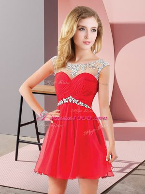 Red A-line Chiffon Scoop Sleeveless Beading Mini Length Backless Prom Dresses