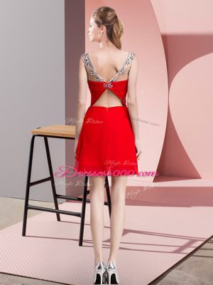 Red A-line Chiffon Scoop Sleeveless Beading Mini Length Backless Prom Dresses