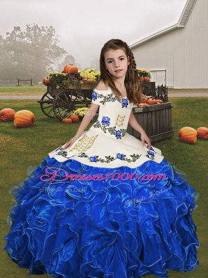 Straps Sleeveless Lace Up Party Dress for Girls Royal Blue Organza
