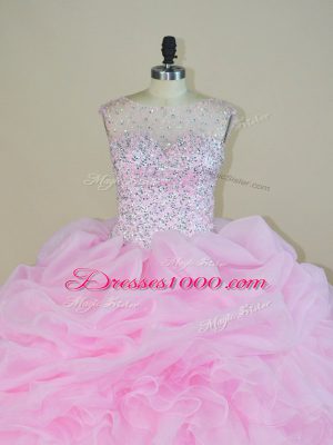 Vintage Pink Scoop Neckline Beading and Ruffles Sweet 16 Dress Sleeveless Backless