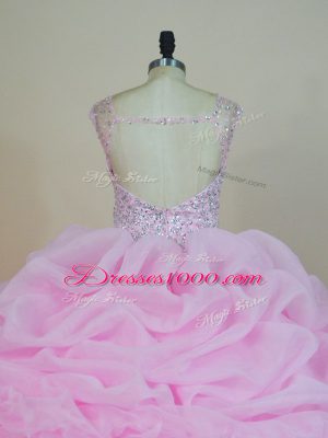 Vintage Pink Scoop Neckline Beading and Ruffles Sweet 16 Dress Sleeveless Backless