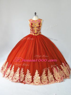 Shining Rust Red Sweet 16 Dress Sweet 16 and Quinceanera with Appliques Scoop Sleeveless Lace Up