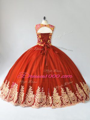 Shining Rust Red Sweet 16 Dress Sweet 16 and Quinceanera with Appliques Scoop Sleeveless Lace Up