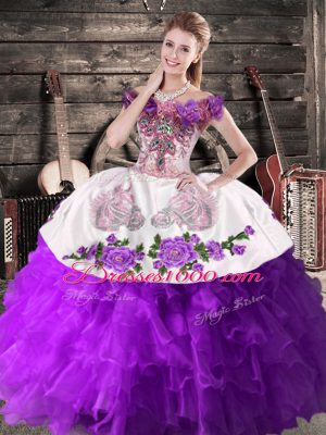 Classical Purple Sleeveless Organza Lace Up Quinceanera Gowns for Sweet 16 and Quinceanera