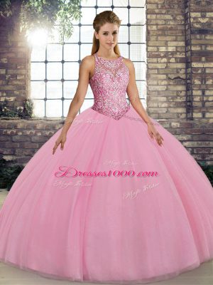 Lovely Floor Length Ball Gowns Sleeveless Pink Ball Gown Prom Dress Lace Up