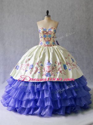 New Arrival Blue Lace Up Sweetheart Beading and Embroidery 15th Birthday Dress Satin and Organza Sleeveless