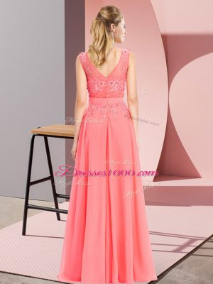 Empire Bridesmaid Dress Blue Scoop Chiffon Sleeveless Floor Length Zipper