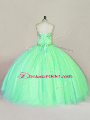 Green Vestidos de Quinceanera Sweet 16 and Quinceanera with Beading and Sequins Strapless Sleeveless Lace Up