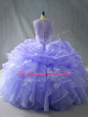 Fabulous Lavender Ball Gowns Organza Straps Sleeveless Beading and Ruffles Floor Length Zipper Sweet 16 Dresses