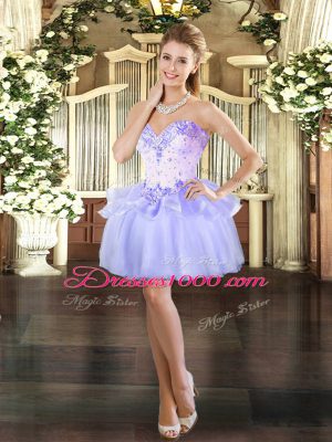 Super Lavender Sleeveless Organza Lace Up Party Dress for Girls for Prom and Party