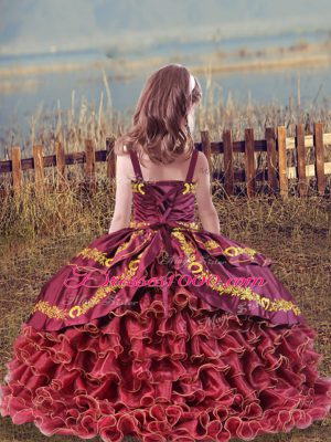 Blue Custom Made Wedding Party with Beading and Embroidery and Ruffled Layers Straps Sleeveless Lace Up