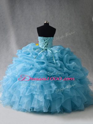 Fancy Baby Blue Sleeveless Organza Lace Up Vestidos de Quinceanera for Sweet 16 and Quinceanera