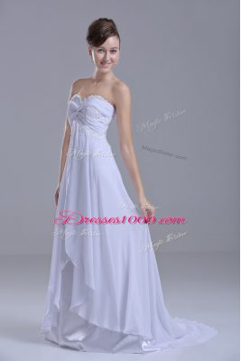 Colorful Sweetheart Sleeveless Wedding Gown Sweep Train Lace White Chiffon