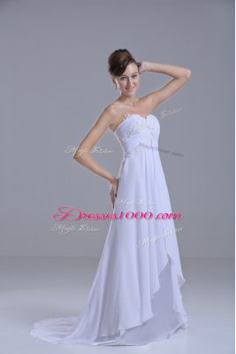 Colorful Sweetheart Sleeveless Wedding Gown Sweep Train Lace White Chiffon