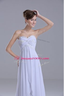 Colorful Sweetheart Sleeveless Wedding Gown Sweep Train Lace White Chiffon