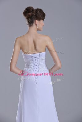 Colorful Sweetheart Sleeveless Wedding Gown Sweep Train Lace White Chiffon