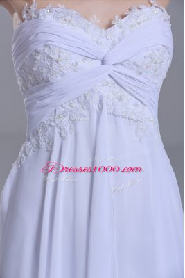Colorful Sweetheart Sleeveless Wedding Gown Sweep Train Lace White Chiffon
