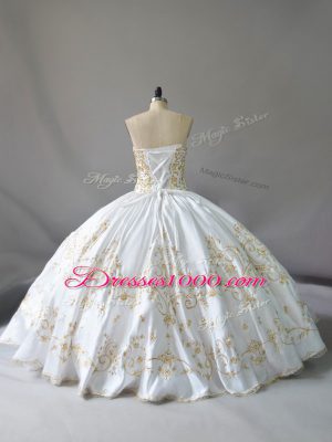 Elegant Floor Length Lace Up Ball Gown Prom Dress White for Sweet 16 and Quinceanera with Embroidery