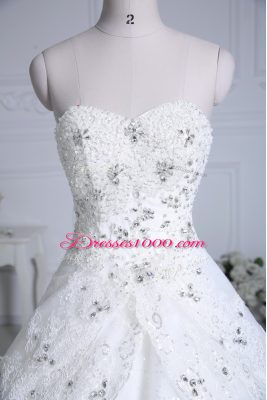 Custom Fit Lace Up Wedding Dresses White for Wedding Party with Beading and Lace Chapel Train