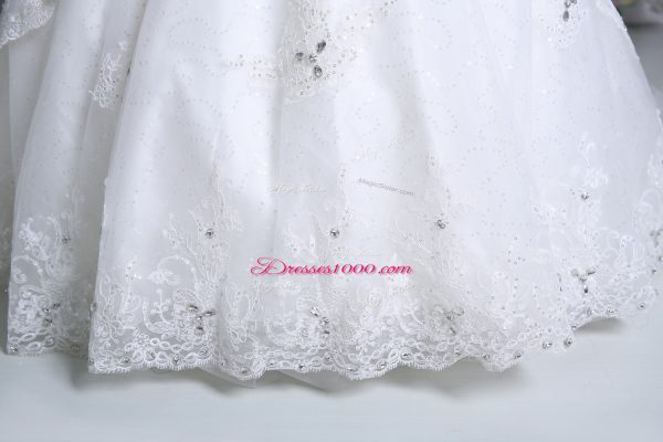 Custom Fit Lace Up Wedding Dresses White for Wedding Party with Beading and Lace Chapel Train