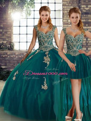 Sleeveless Lace Up Floor Length Beading and Appliques Sweet 16 Quinceanera Dress