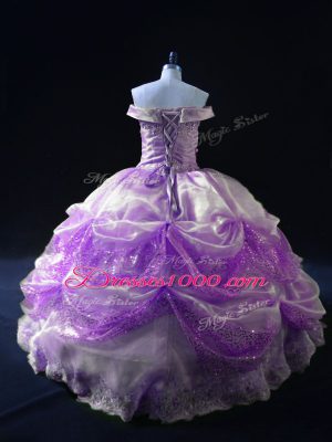 Exceptional Beading and Appliques and Sequins Ball Gown Prom Dress Lavender Lace Up Sleeveless