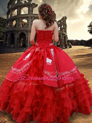 Captivating Sleeveless Embroidery and Ruffles Lace Up Quinceanera Gowns