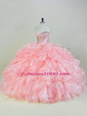 Free and Easy Ball Gowns Sleeveless Peach Vestidos de Quinceanera Lace Up