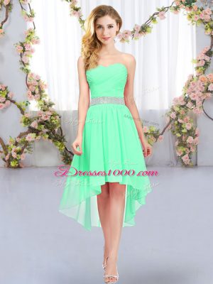 Green Lace Up Sweetheart Belt Court Dresses for Sweet 16 Chiffon Sleeveless