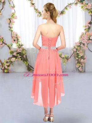 Green Lace Up Sweetheart Belt Court Dresses for Sweet 16 Chiffon Sleeveless