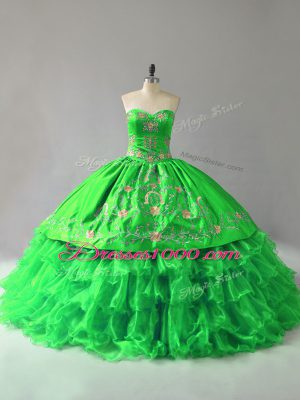 Super Ball Gowns Embroidery and Ruffles Quinceanera Gown Lace Up Organza Sleeveless Floor Length