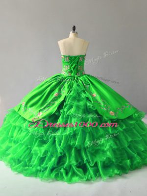 Super Ball Gowns Embroidery and Ruffles Quinceanera Gown Lace Up Organza Sleeveless Floor Length