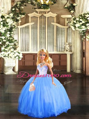 Luxurious Blue Lace Up Sweet 16 Dress Beading Sleeveless Floor Length