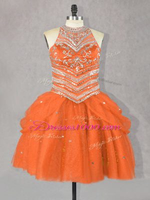 Romantic Orange Red Sleeveless Beading Mini Length Party Dress for Toddlers