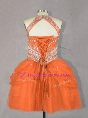 Romantic Orange Red Sleeveless Beading Mini Length Party Dress for Toddlers