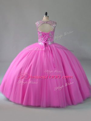 Floor Length Ball Gowns Sleeveless Rose Pink Quinceanera Gown Lace Up