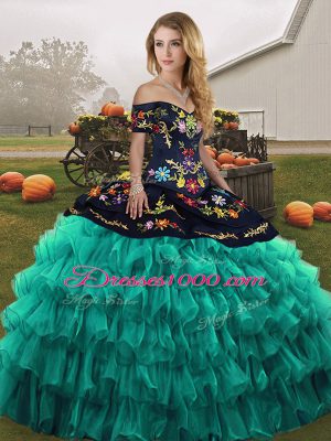 Fashionable Organza Sleeveless Floor Length Sweet 16 Dresses and Embroidery and Ruffled Layers