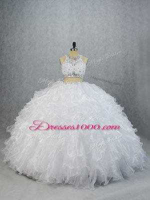 Captivating White Scoop Neckline Beading and Ruffles Quinceanera Gown Sleeveless Lace Up
