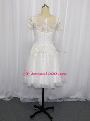 Attractive Scoop Short Sleeves Wedding Dresses Mini Length Lace White Tulle