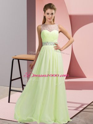 Perfect Yellow Green Empire Scoop Sleeveless Chiffon Floor Length Backless Beading Going Out Dresses