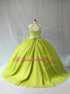 Sleeveless Beading Lace Up 15 Quinceanera Dress with Yellow Green