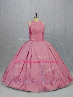 Eye-catching Pink Scoop Zipper Embroidery Quince Ball Gowns Sleeveless